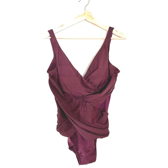 Miraclesuit Other - Miraclesuit Crossover One Piece Swimsuit Plum Burgundy V-Neck 5516039 Size 14